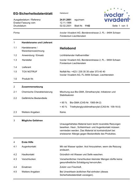 EG-Sicherheitsdatenblatt Heliobond - NETdental