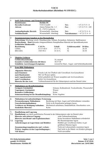 VOCO Sicherheitsdatenblatt (Richtlinie 91/155/EEC) - NETdental