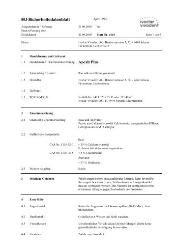 EU-Sicherheitsdatenblatt Apexit Plus - kleindental