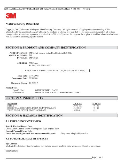 Material Safety Data Sheet SECTION 1: PRODUCT ... - NETdental