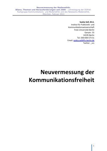 Neuvermessung der Kommunikationsfreiheit - Netzwerk Medienethik