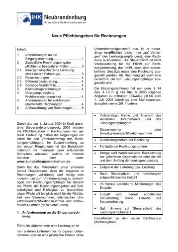 Neue Pflichtangaben für Rechnungen - IHK Neubrandenburg