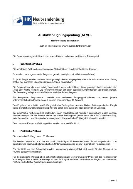 Handreichung für Teilnehmer - IHK Neubrandenburg