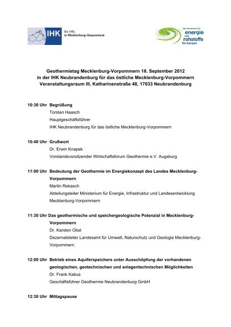 Geothermietag Mecklenburg-Vorpommern 18. September 2012 in ...