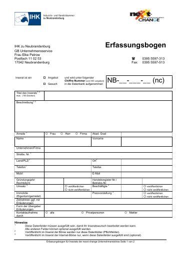 Erfassungsbogen - IHK Neubrandenburg