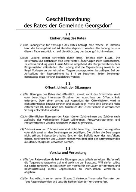 Geschäftsordnung des Rates der Gemeinde Georgsdorf