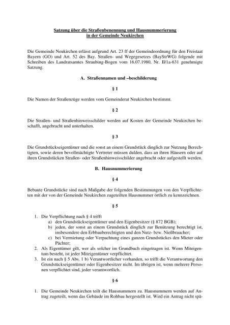 Straßenbenennung und Hausnummern - Gemeinde Neukirchen