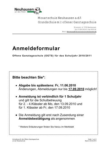 Anmeldeformular - Gemeinde Neuhausen auf den Fildern