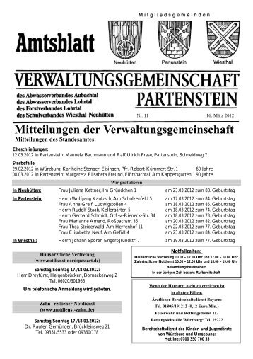 Mitteilungen der Verwaltungsgemeinschaft - Partenstein