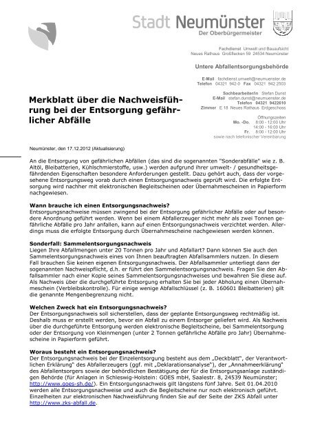 Merkblatt Abfallrechtliches Nachweisverfahren