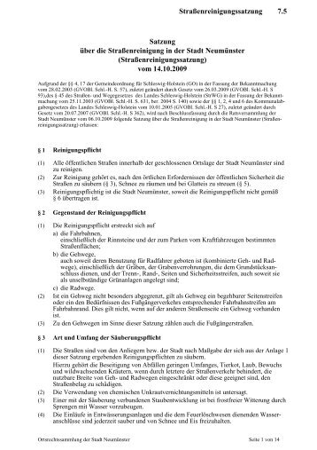 Straßenreinigungssatzung 7.5 Satzung über die ... - Stadt Neumünster