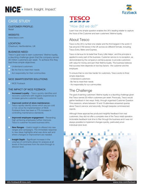 About Tesco The Challenge CASE STUDY âHow ... - NICE Systems