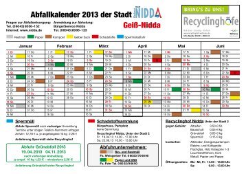 Geiß-Nidda Abfallkalender 2013 der Stadt