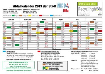 Ulfa Abfallkalender 2013 der Stadt - Nidda