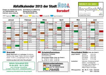 Borsdorf Abfallkalender 2013 der Stadt - Nidda