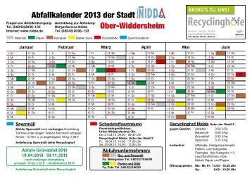 Ober-Widdersheim Abfallkalender 2013 der Stadt - Nidda