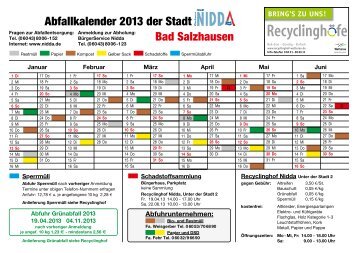 Bad Salzhausen Abfallkalender 2013 der Stadt - Nidda