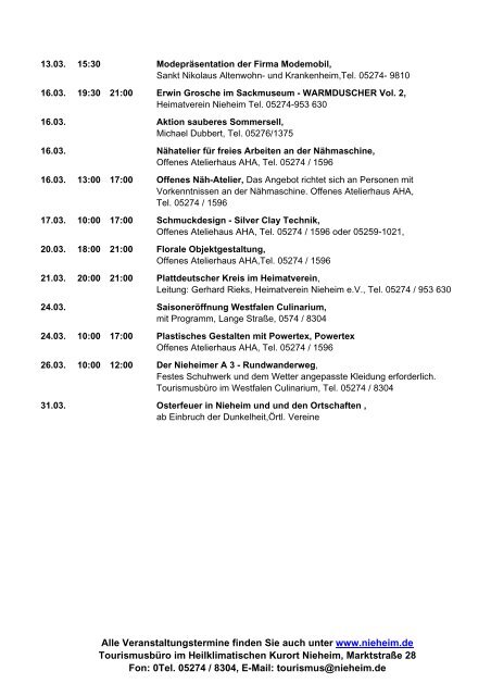 Veranstaltungskalender der Stadt Nieheim