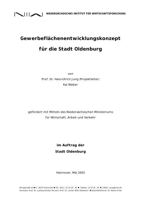 Gewerbeflächenentwicklungskonzept für die Stadt Oldenburg - NIW