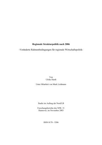 Regionale Strukturpolitik nach 2006 -Veränderte ... - NIW