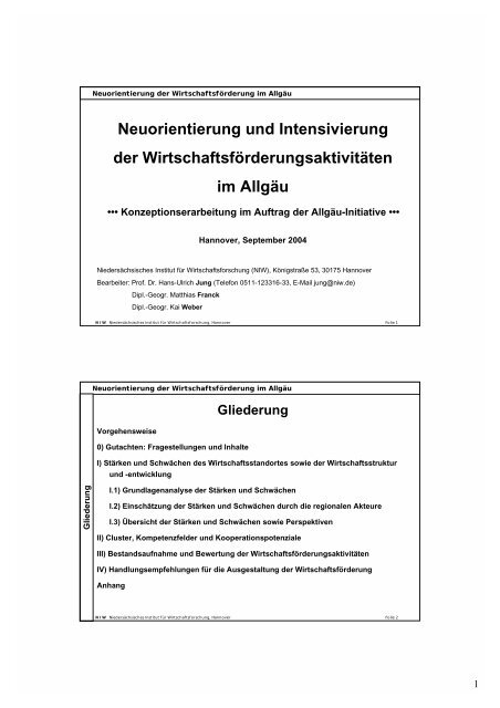 Neuorientierung und Intensivierung der ... - NIW