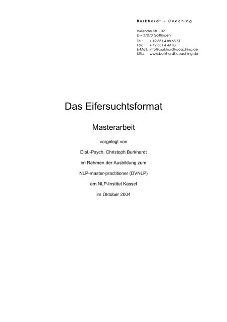 Christoph Burkhardt Eifersucht - NLP-Ausbildungsinstitut Kassel