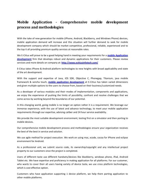 Mobile Application - Comprehensive mobile development process and methodologies