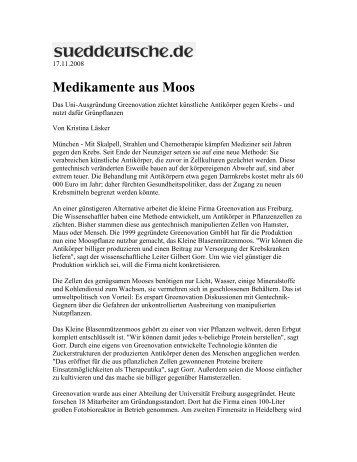 Medikamente aus Moos (Sueddeutsche Zeitung)