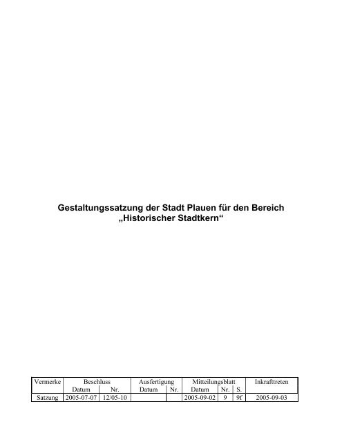 Gestaltungssatzung der Stadt Plauen für den Bereich 