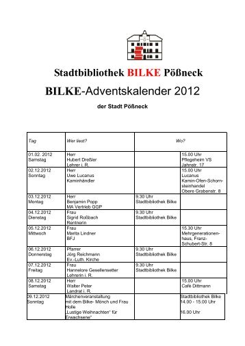 BILKE-Adventskalender 2012 - Stadt Pößneck