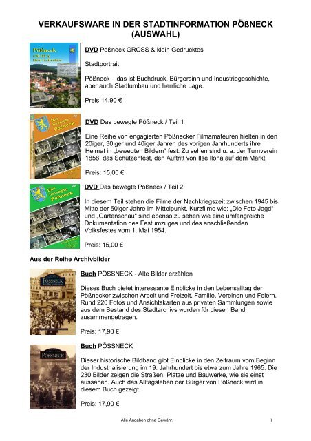 DVD Pößneck GROSS und klein Gedrucktes - Stadt Pößneck