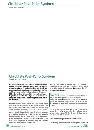 Checkliste Post-Polio-Syndrom Checkliste Post-Polio-Syndrom