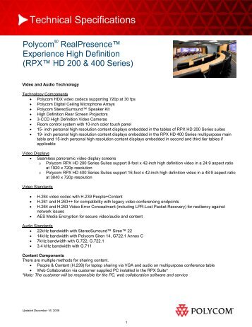 Technical Specifications - Polycom