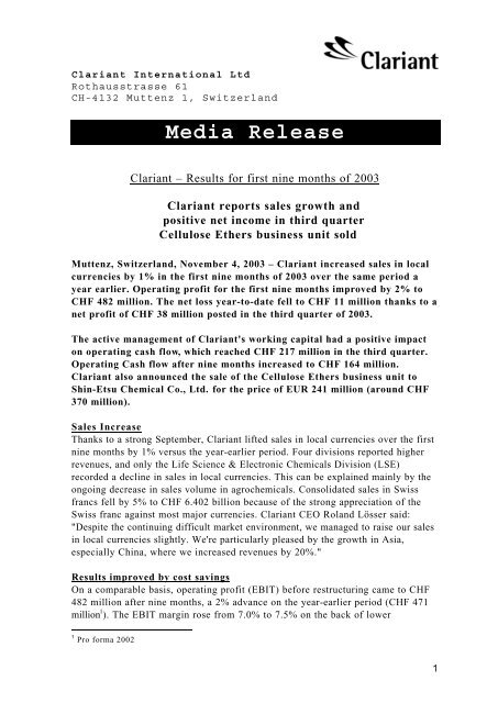 Media Release - Clariant