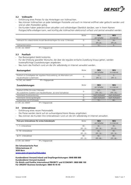 Anpassungen der Dienstleistungen für Geschäftskunden per 1. April ...