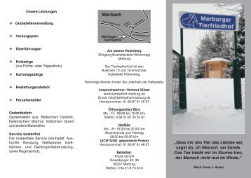 Marburger Tierfriedhof, Flyer mit der Preisliste - Praxis GmbH