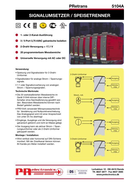 SIGNALUMSETZER / SPEISETRENNER - PR electronics