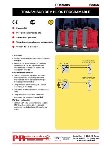 PRetrans 6334A TRANSMISOR DE 2 HILOS ... - PR electronics