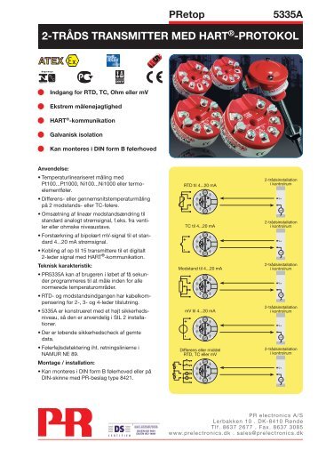 2-TRÅDS TRANSMITTER MED HART®-PROTOKOL - PR electronics