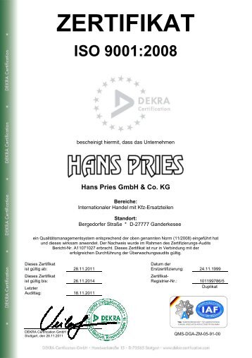 ISO-Zertifikat - HANS PRIES