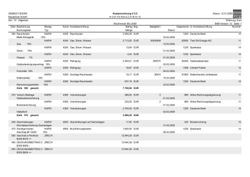 DATEV Kosten- und Leistungsrechnung Musterauswertungen