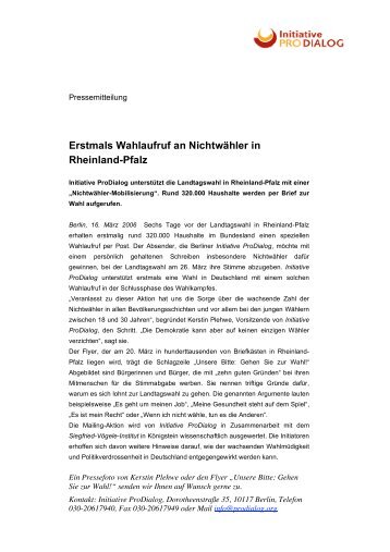 Erstmals Wahlaufruf an Nichtwähler in Rheinland-Pfalz - Initiative ...