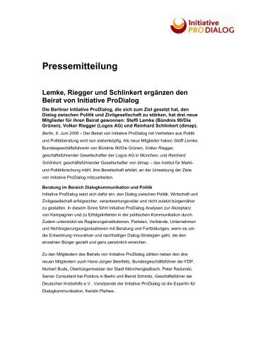 Pressemitteilung - Initiative ProDialog