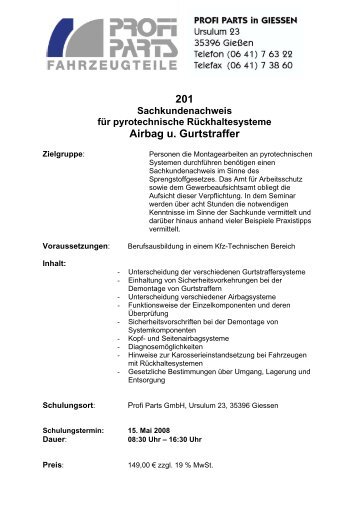 201 Airbag u. Gurtstraffer - Profi Parts Fahrzeugteile