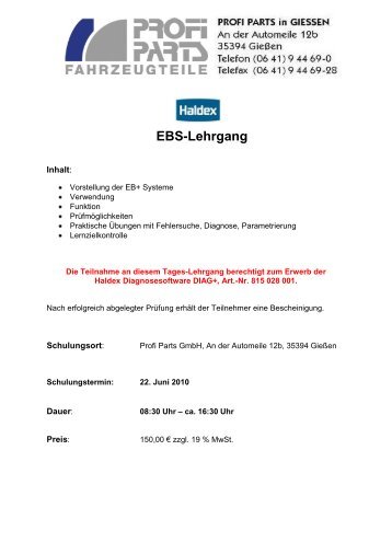 HALDEX EBS-Lehrgang - Profi Parts Fahrzeugteile