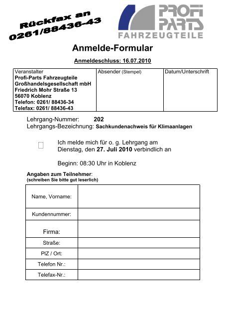Lehrgang 202 Klimaanlagen 27.07.10 Koblenz - Profi Parts ...