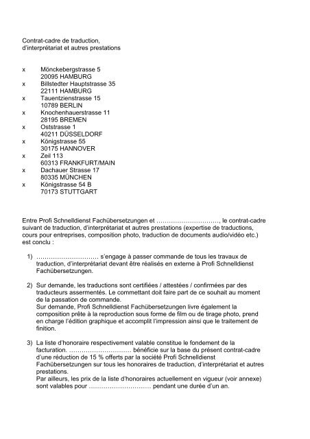 Contrat-cadre de traduction - Profi Schnelldienst Fachübersetzungen