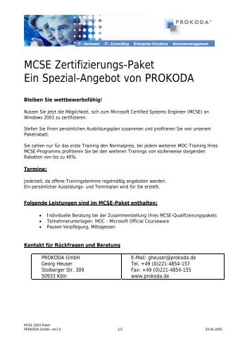MCSE-Special - PROKODA GmbH