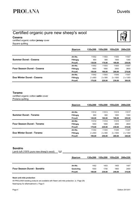 Pricelist - Prolana