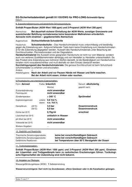 EG-Sicherheitsdatenblatt - Pro-Long Schmierstoffe Vertriebs GmbH